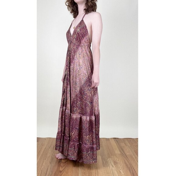 Vintage Bohemian Floral Tiered Maxi Dress Halter Sexy Beach Boho Hippie Festival - Picture 2 of 8